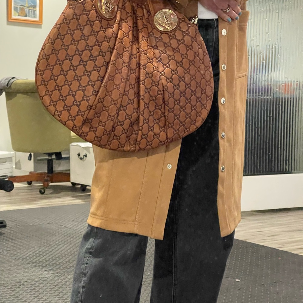 Gucci Brown Vintage leather Monogram Bag